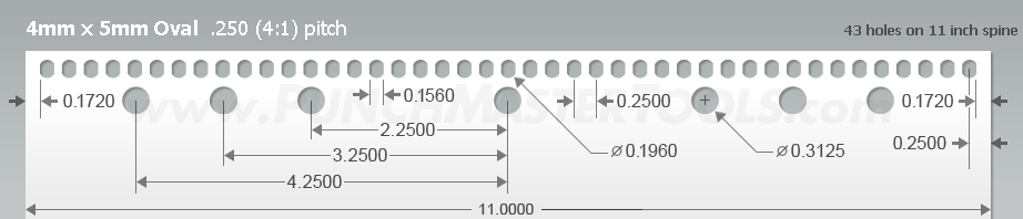 Oval Paper Punching Pattern - 4mm x 5mm Oval  .250 (4:1) pitch