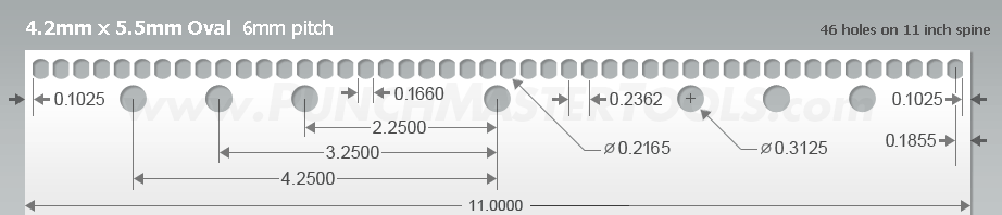 Oval Paper Punching Pattern - 4.2mm x 5.5mm Oval  6mm pitch