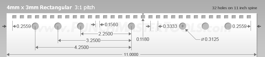 Rectangular Paper Punching Pattern - 4mm x 3mm Square  3:1 pitch