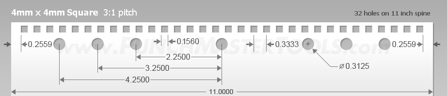 Square Paper Punching Pattern - 4mm x 4mm Square  3:1 pitch