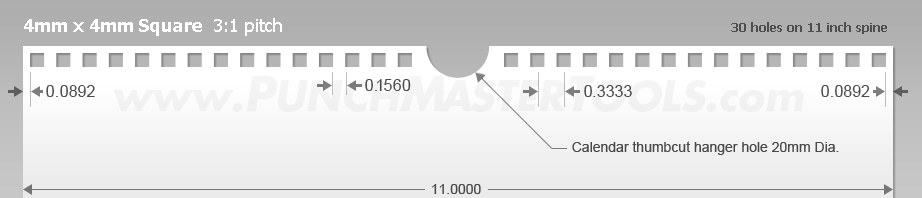Square Paper Punching Pattern - Calendar Hanger Hole - 4mm x 4mm Square  3:1 pitch