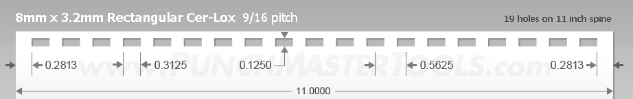 Rectangular Cer-Lox Paper Punching Pattern - 8mm x 3.2mm Cer-Lox  9/16 pitch